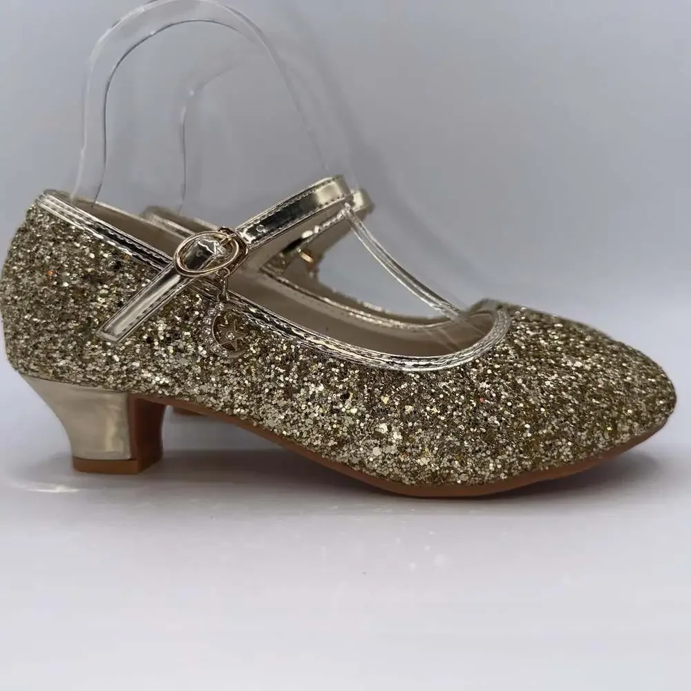 Gold Glitter Mary Jane Big Girls EU 37 Low Heel Dress Shoes Princess Party